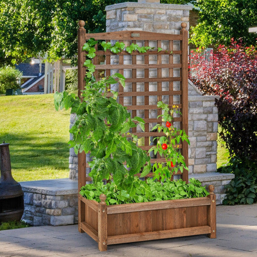 Costway Solid Free Standing Wood Planter Box with Trellis for Garden W2B