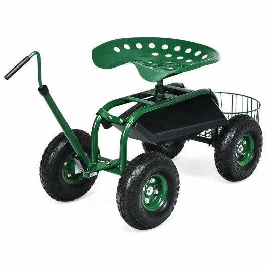 Costway Extendable Handle Garden Cart Rolling Wagon Scooter-Green