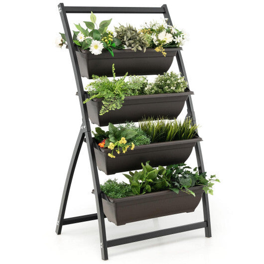 Costway 4-Tier Vertical Raised Garden Bed with 4 Containers and Drainage Holes-S