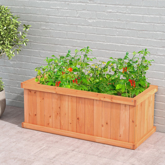 Costway Raised Garden Bed Wooden Planter Box with 4 Drainage Holes and Detachable Bottom Panels-Orange W2B