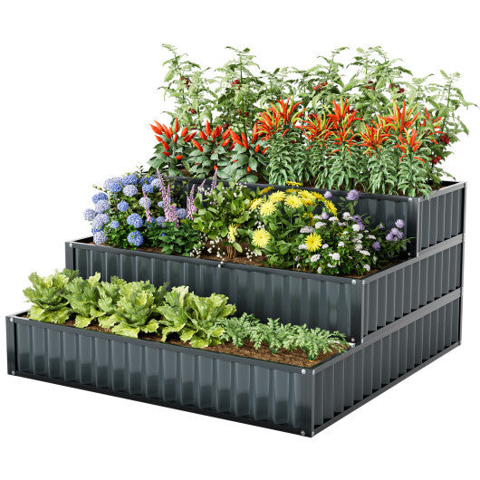 Costway Heavy-Duty Metal Outdoor 3-Tier Raised Garden Bed Planter Box-Black
