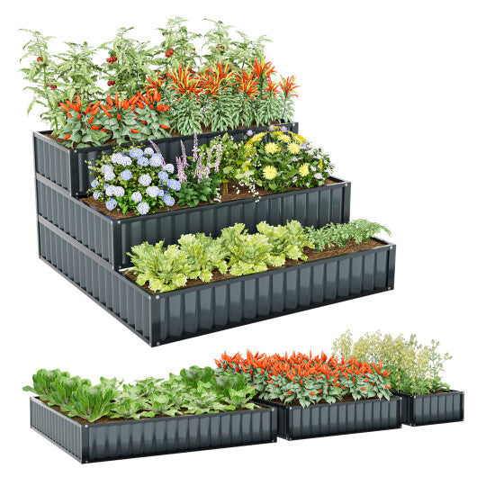 Costway Heavy-Duty Metal Outdoor 3-Tier Raised Garden Bed Planter Box-Black
