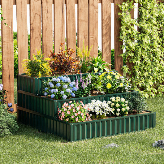 Costway Heavy-Duty Metal Outdoor 3-Tier Raised Garden Bed Planter Box-Green