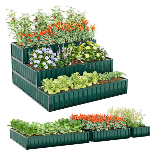 Costway Heavy-Duty Metal Outdoor 3-Tier Raised Garden Bed Planter Box-Green