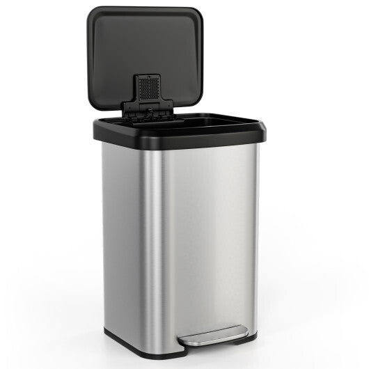 Costway 13.2 Gallon Step Trash Can with Soft Close Lid and Deodorizer Compartment Silver W2B