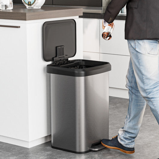 Costway 13.2 Gallon Step Trash Can with Soft Close Lid and Deodorizer Compartment Silver W2B
