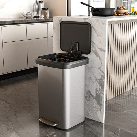 Costway 13.2 Gallon Step Trash Can with Soft Close Lid and Deodorizer Compartment Silver W2B