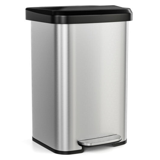 Costway 13.2 Gallon Step Trash Can with Soft Close Lid and Deodorizer Compartment Silver W2B