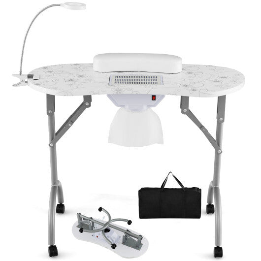 Costway Manicure Nail Table with Bendable USB-plug LED Table Lamp White