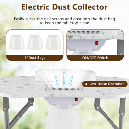 Costway Manicure Nail Table with Bendable USB-plug LED Table Lamp White