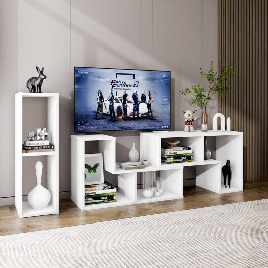 Costway 3 Pieces Adjustable TV Stand for TVs up to 65 Inch with Shelves White
