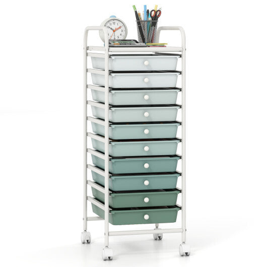 Costway 10 Drawer Rolling Storage Cart Organizer with 4 Universal Casters-Green W2B