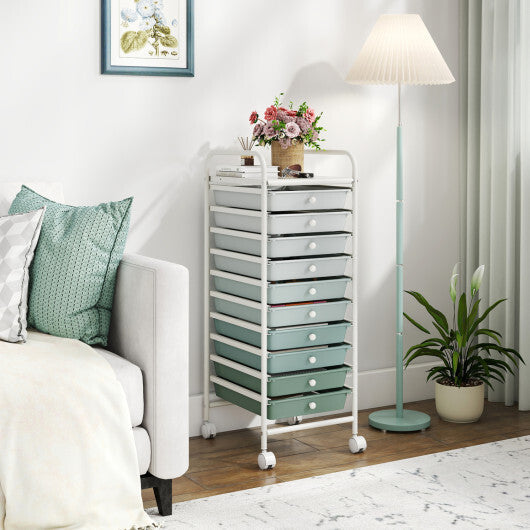 Costway 10 Drawer Rolling Storage Cart Organizer with 4 Universal Casters-Green W2B