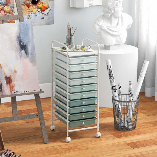 Costway 10 Drawer Rolling Storage Cart Organizer with 4 Universal Casters-Green W2B