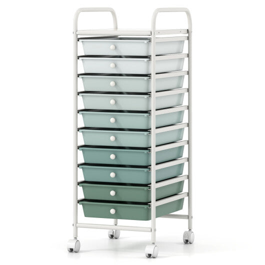 Costway 10 Drawer Rolling Storage Cart Organizer with 4 Universal Casters-Green W2B