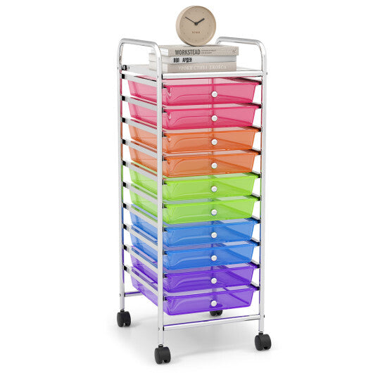 Costway 10 Drawer Rolling Storage Cart Organizer with 4 Universal Casters-Color W2B