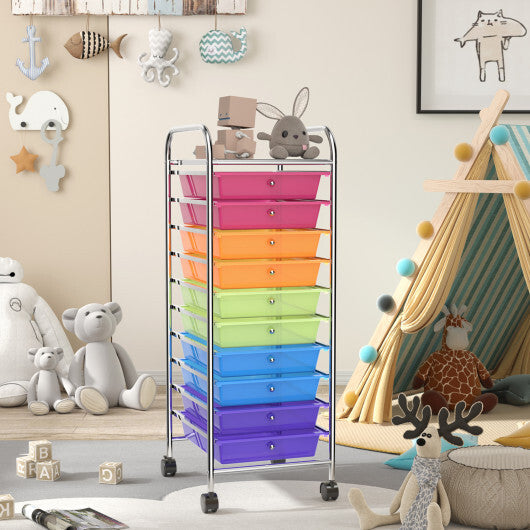 Costway 10 Drawer Rolling Storage Cart Organizer with 4 Universal Casters-Color W2B