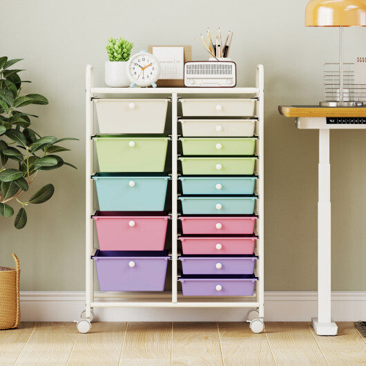 Costway 15-Drawer Utility Rolling Cart with Drawers Multi-Use Storage-Icecream Multicolor W2B
