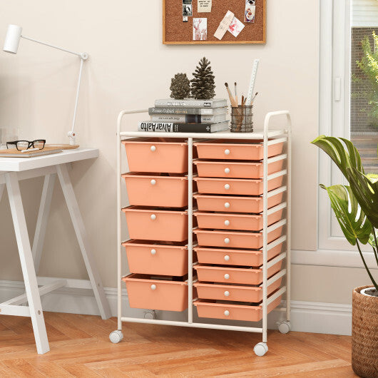 Costway 15-Drawer Utility Rolling Organizer Cart Multi-Use Storage-Peach