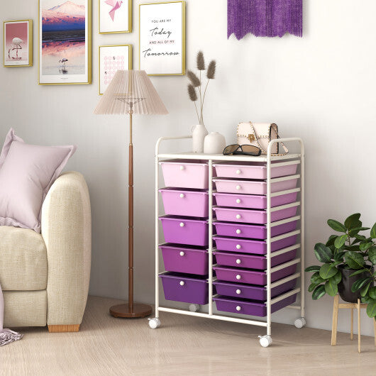 Costway 15-Drawer Utility Rolling Organizer Cart Multi-Use Storage-Purple