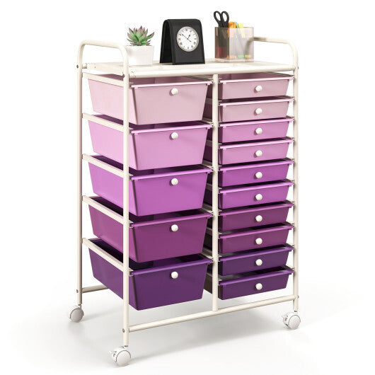 Costway 15-Drawer Utility Rolling Organizer Cart Multi-Use Storage-Purple