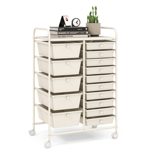 Costway 15-Drawer Utility Rolling Organizer Cart Multi-Use Storage-White