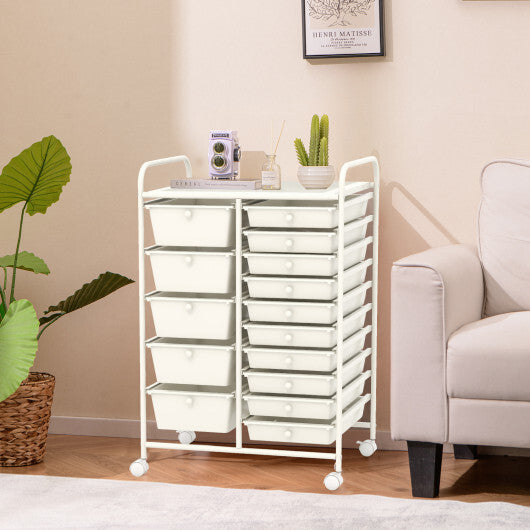Costway 15-Drawer Utility Rolling Organizer Cart Multi-Use Storage-White