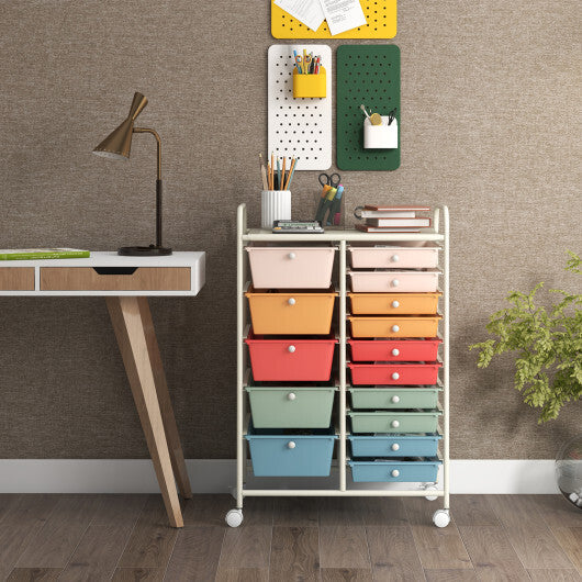 Costway 15 Drawer Rolling Storage Cart Tools Scrapbook Paper Office School Organizer Multicolored