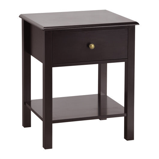 Costway Nightstand End Table with Drawer and Shelf Brown W2B