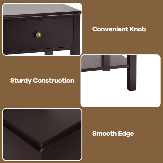 Costway Nightstand End Table with Drawer and Shelf Brown W2B