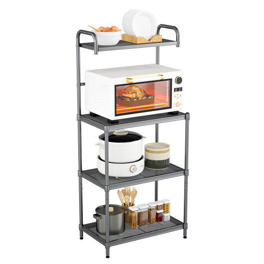 Costway 4-Tier Baker's Rack Microwave Oven Stand Shelves Kitchen Storage Rack Organizer Grey W2B