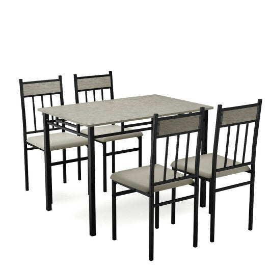 Costway 5 Piece Faux Marble Dining Set Table and 4 Chairs Kitchen Breakfast Furniture Grey W2B