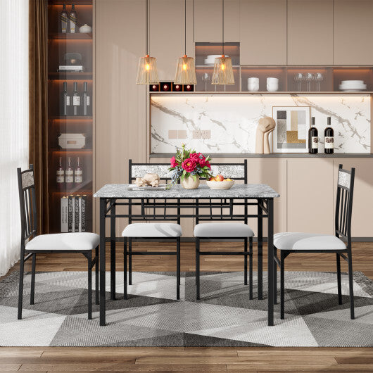 Costway 5 Piece Faux Marble Dining Set Table and 4 Chairs Kitchen Breakfast Furniture Grey W2B