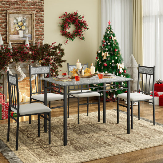 Costway 5 Piece Faux Marble Dining Set Table and 4 Chairs Kitchen Breakfast Furniture Grey W2B