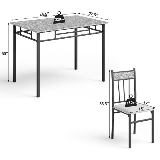 Costway 5 Piece Faux Marble Dining Set Table and 4 Chairs Kitchen Breakfast Furniture Grey W2B