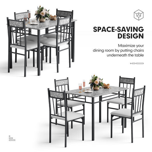 Costway 5 Piece Faux Marble Dining Set Table and 4 Chairs Kitchen Breakfast Furniture Grey W2B