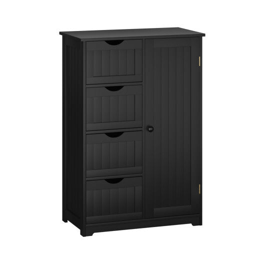 Costway Bathroom Storage Wooden 4 Drawer Cabinet Cupboard 2 Shelves Free Standing Black