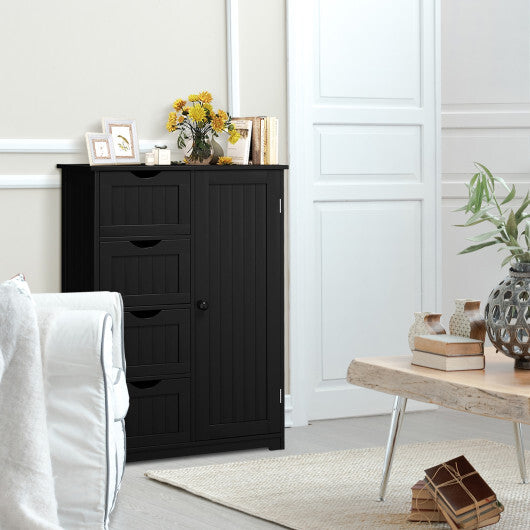 Costway Bathroom Storage Wooden 4 Drawer Cabinet Cupboard 2 Shelves Free Standing Black
