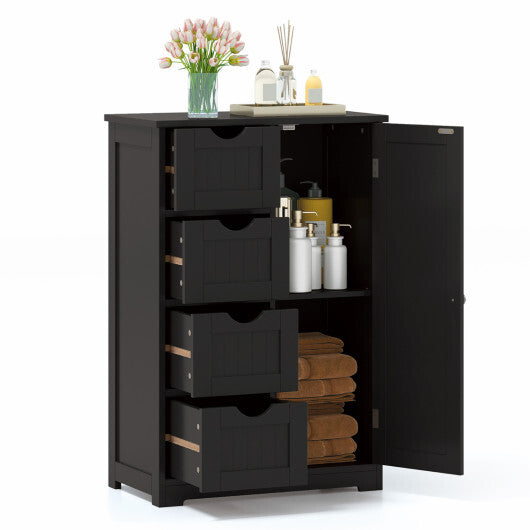 Costway Standing Indoor Wooden Cabinet with 4 Drawers-Black W2B
