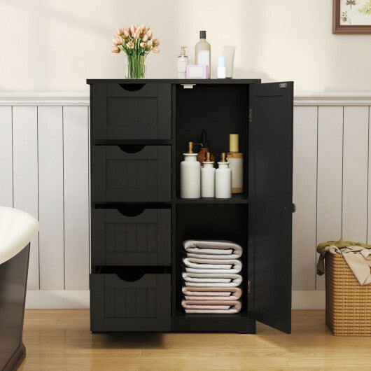 Costway Standing Indoor Wooden Cabinet with 4 Drawers-Black W2B