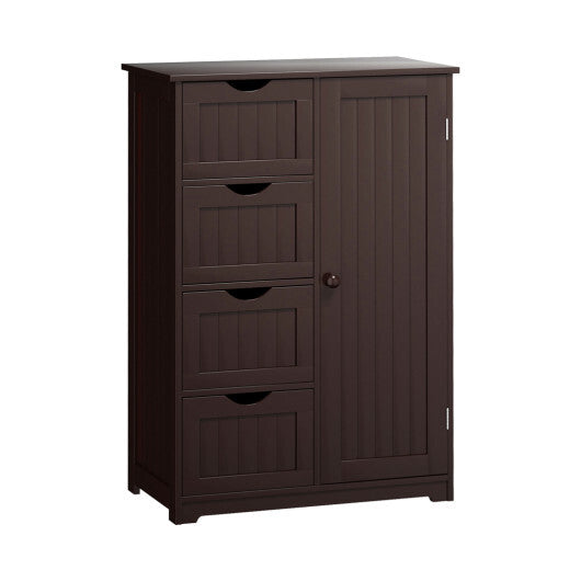 Costway Bathroom Storage Wooden 4 Drawer Cabinet Cupboard 2 Shelves Free Standing Brown