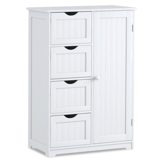 Costway Bathroom Storage Wooden 4 Drawer Cabinet Cupboard 2 Shelves Free Standing White