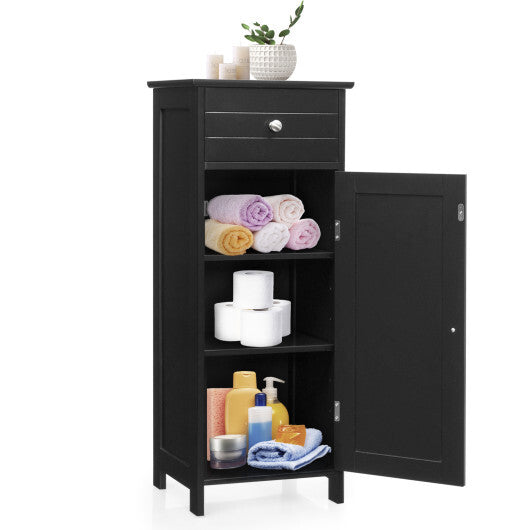 Costway Bathroom Storage Floor Cabinet Organizer Free-Standing w/ Drawer Black W2B