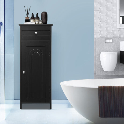 Costway Bathroom Storage Floor Cabinet Organizer Free-Standing w/ Drawer Black W2B