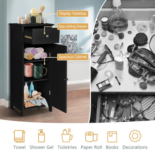 Costway Bathroom Storage Floor Cabinet Organizer Free-Standing w/ Drawer Black W2B