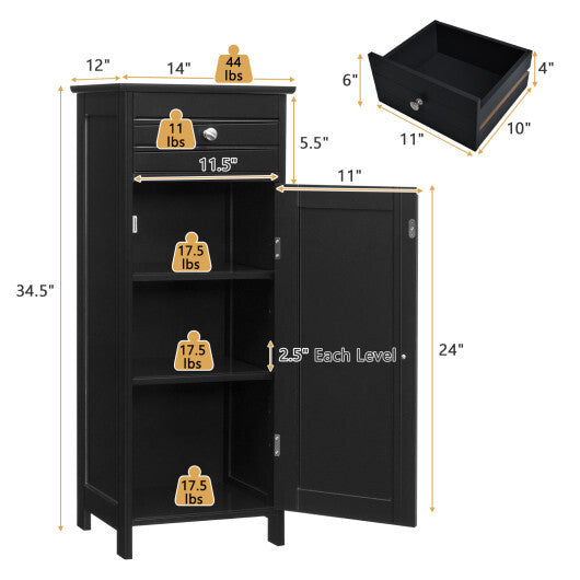 Costway Bathroom Storage Floor Cabinet Organizer Free-Standing w/ Drawer Black W2B