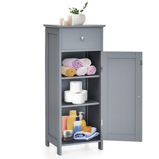 Costway Bathroom Storage Floor Cabinet Organizer Free-Standing w/ Drawer Grey