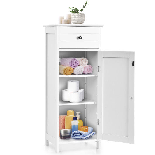 Costway Bathroom Storage Floor Cabinet Wooden Organizer Free-Standing w/ Drawer & Shelf