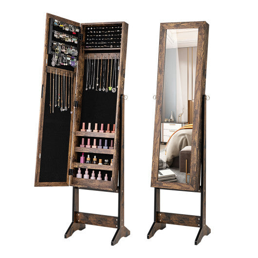 Costway Mirrored Standing Jewelry Cabinet Storage Box Brown W2B