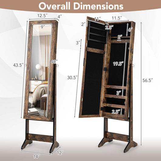 Costway Mirrored Standing Jewelry Cabinet Storage Box Brown W2B